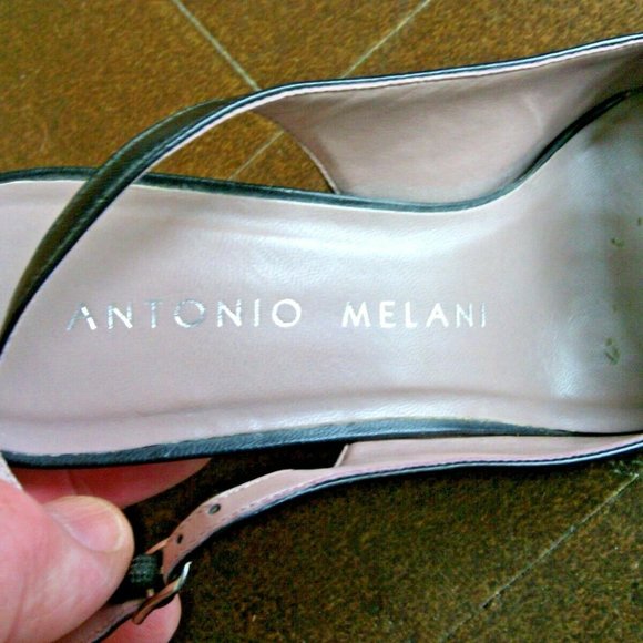 Antonio Melani Women's Glove Fit Black Leather Square Toe Ankle Strap Heels Bows - Picture 15 of 16